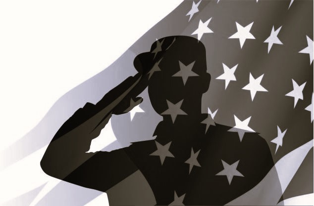 silhouette of soldier with usa flag isolated on white background. eps10 vector